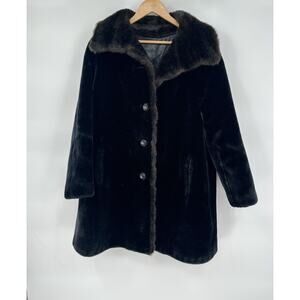 Vintage Sportowne Ultra Seal Faux Fur Black Mid Coat Size M/L Luxury Mob Wife